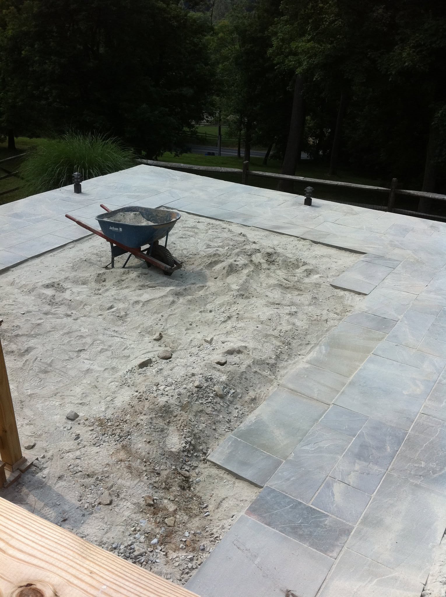 Bluestone patio being set